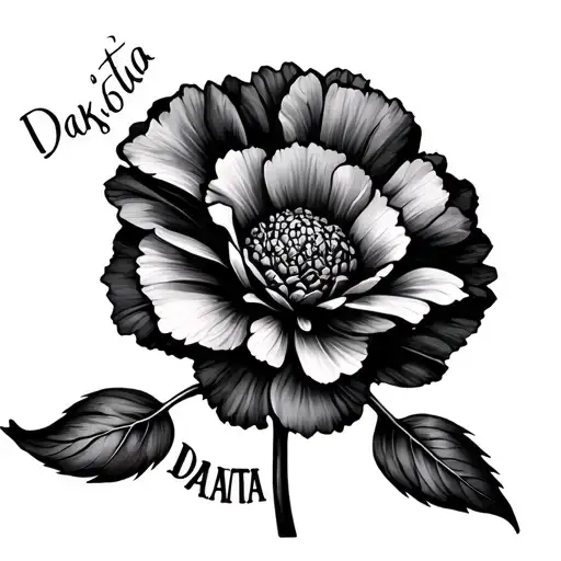 carnation tattoo with the name Dakota discretely written in cursive into the curvature of one of carnation flower petals tattoo design idea