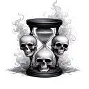 Hourglass with multiple skulls smoke surrounding them tattoo design idea