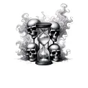 Hourglass with multiple skulls smoke surrounding them tattoo design idea