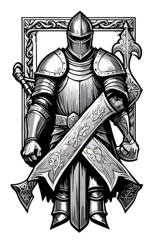 medieval knight with sait micheal fight leukemia ribbon tattoo design idea
