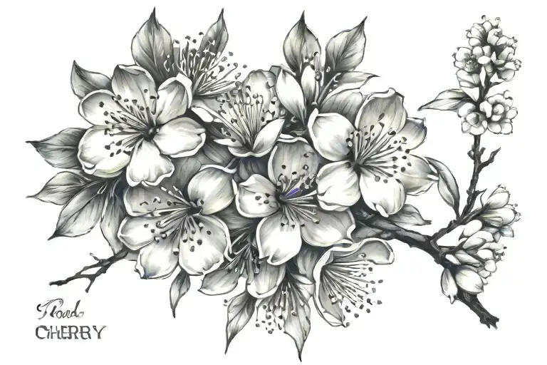 cherry blossom flowers garden tattoo design idea
