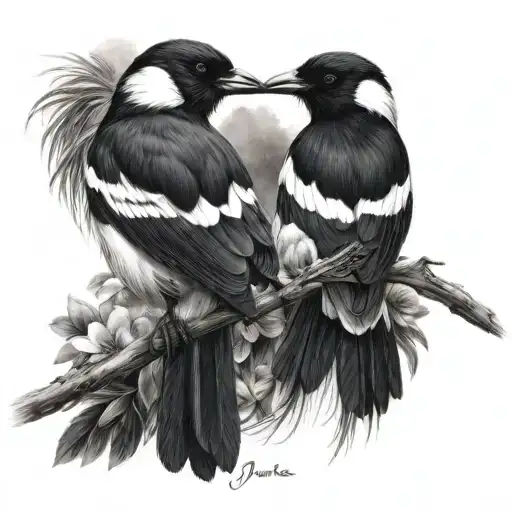 2 magpies tattoo design idea