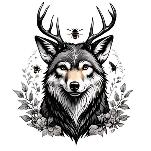 wolf deer bear fox bee tattoo design idea
