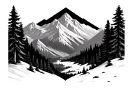 alpine forest landscape with less detail black and white tattoo design idea