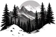 alpine forest landscape with less detail black and white tattoo design idea