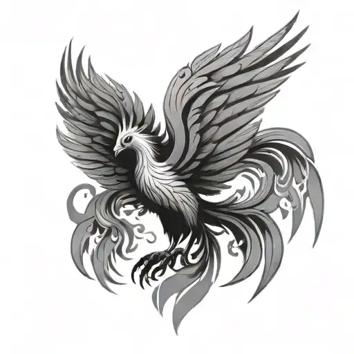 a minimalist phoenix with wings spread wide tattoo design idea