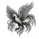 a minimalist phoenix with wings spread wide tattoo design idea