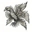 a minimalist phoenix with wings spread wide tattoo design idea