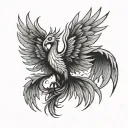 a minimalist phoenix with wings spread wide tattoo design idea