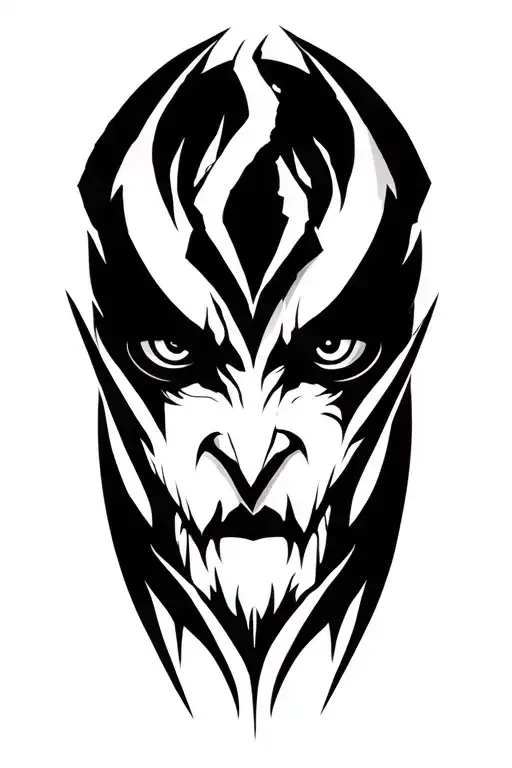 Devil oni Gothic minimalist tribal eyes torn tattoo design idea