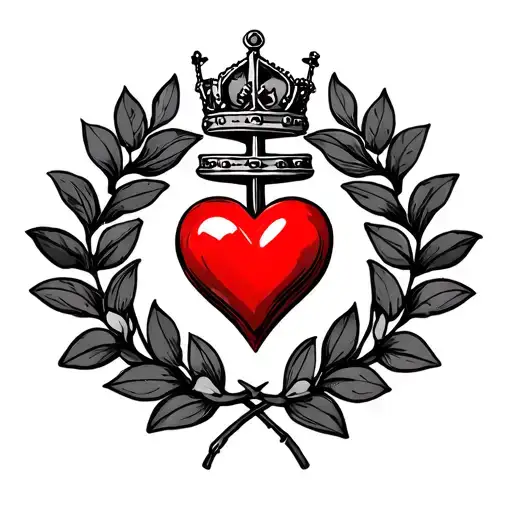 anchor, with crown on top, heart on bottom (red), surrounded by olive wreath in black and white except for the heart tattoo design idea