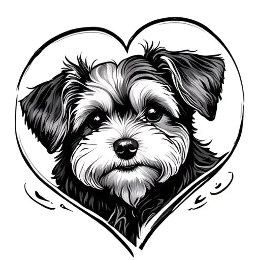 heart around sweet schnoodle dog tattoo design idea