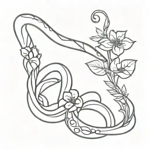 four snakes wrapped around flowers straight along spine tattoo design idea