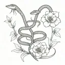four snakes wrapped around flowers straight along spine tattoo design idea