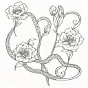 four snakes wrapped around flowers straight along spine tattoo design idea