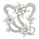 four snakes wrapped around flowers straight along spine tattoo design idea