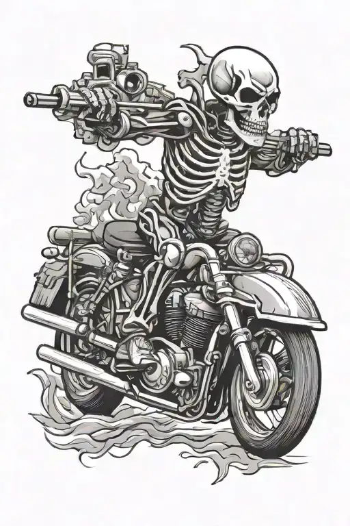 ride or die, skeleton on motorcycle tattoo design idea