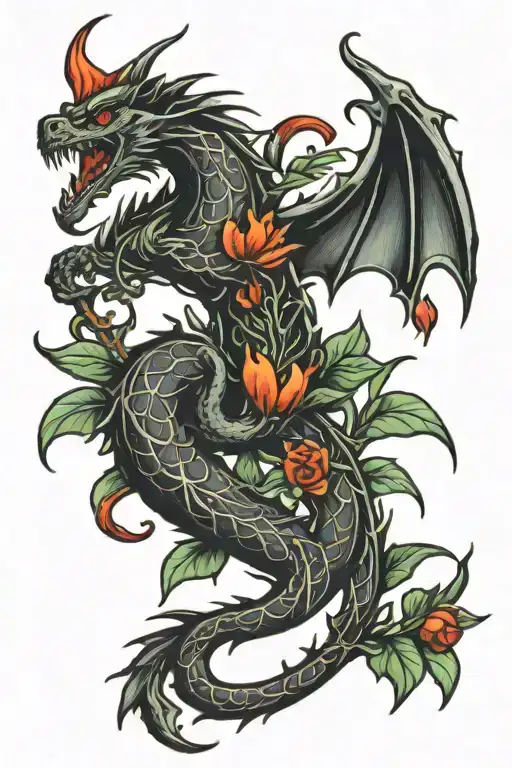 dragon heart vine tattoo design idea