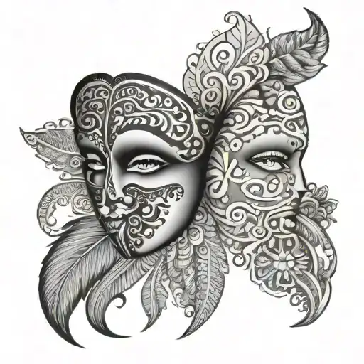 Henna Mask split in half tattoo design idea