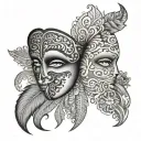 Henna Mask split in half tattoo design idea