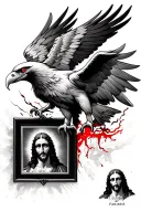 a sleeve with an eagle with a red eye scratching below that i want the albanian eagle next to a small picture of jesus b tattoo design idea