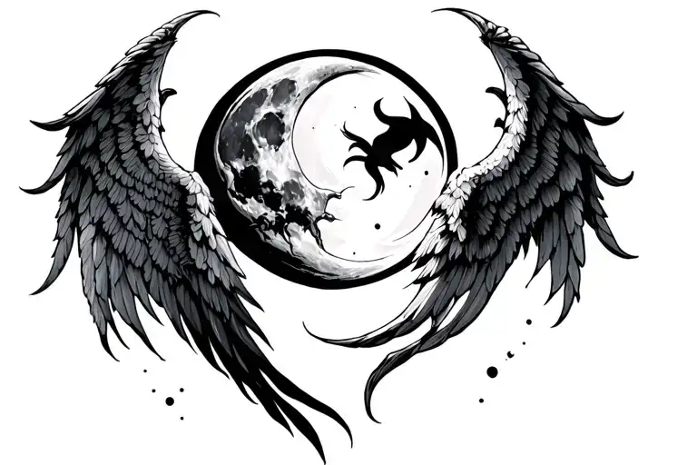 Moon, Angel Wing and Devil Tail Matching Tattoos tattoo design idea