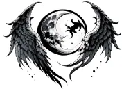 Moon, Angel Wing and Devil Tail Matching Tattoos tattoo design idea