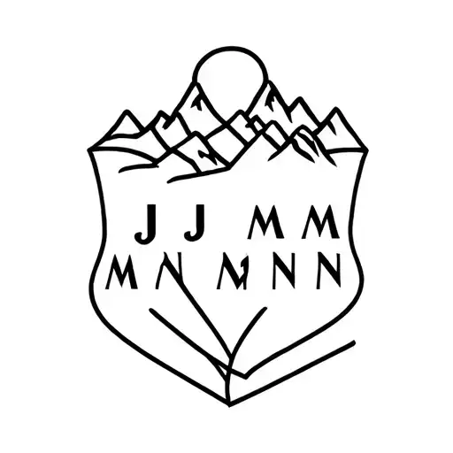 overlapping letters J, A, M, M, and N to be a family crest with mountains  tattoo design idea