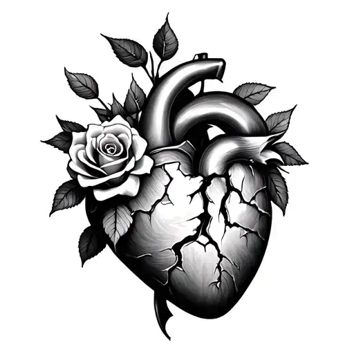 broken heart and roses tattoo design idea