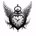 Wing heart clock tattoo design idea