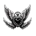 Wing heart clock tattoo design idea