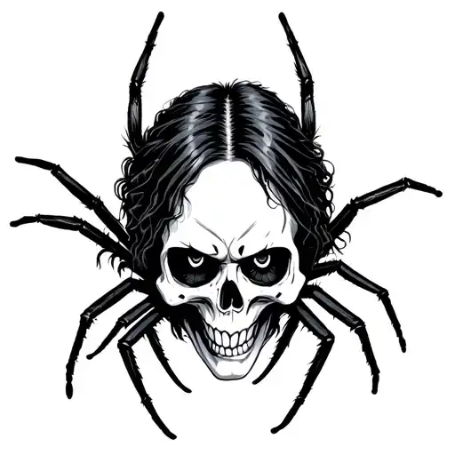 skull with Alice cooper makeup and black widow spider with web tattoo design idea