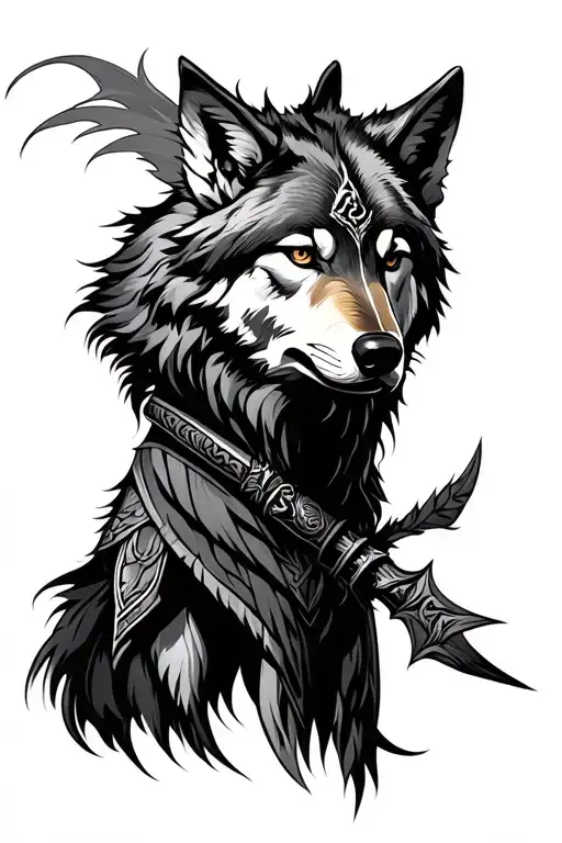 wolf turkish warrior tattoo design idea