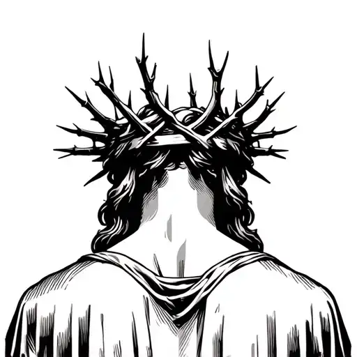 back of Jesus with thorn crown tattoo design idea