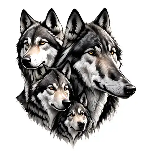 three wolves representing family tattoo design idea