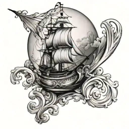 caravel in crystal ball tattoo design idea