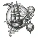 caravel in crystal ball tattoo design idea