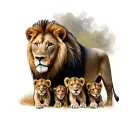 male lion with 3 cubs tattoo design idea