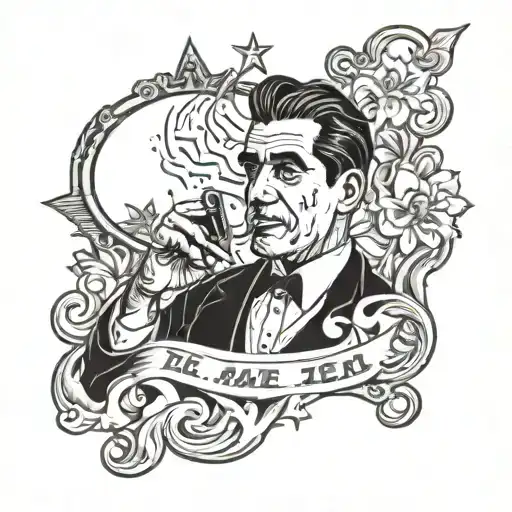 stomach: Flames at the bottom Miami heat logo on the left lucky Luciano with a wanted poster clouds with stars and a hig tattoo design idea