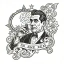 stomach: Flames at the bottom Miami heat logo on the left lucky Luciano with a wanted poster clouds with stars and a hig tattoo design idea