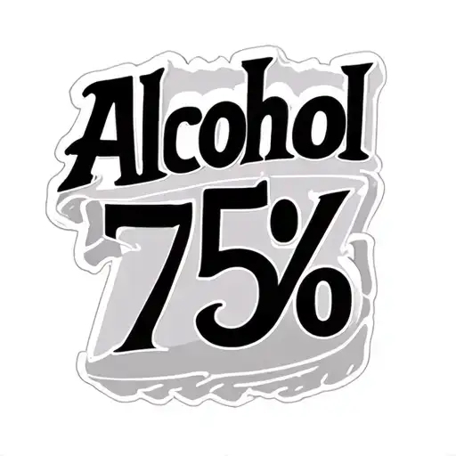 A tattoo sticker with the words "Alcohol 75%" printed on it. The font is simple, high-end and niche. tattoo design idea