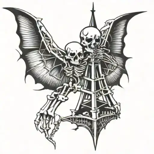 skeleton forming like eiffel tower  tattoo design idea
