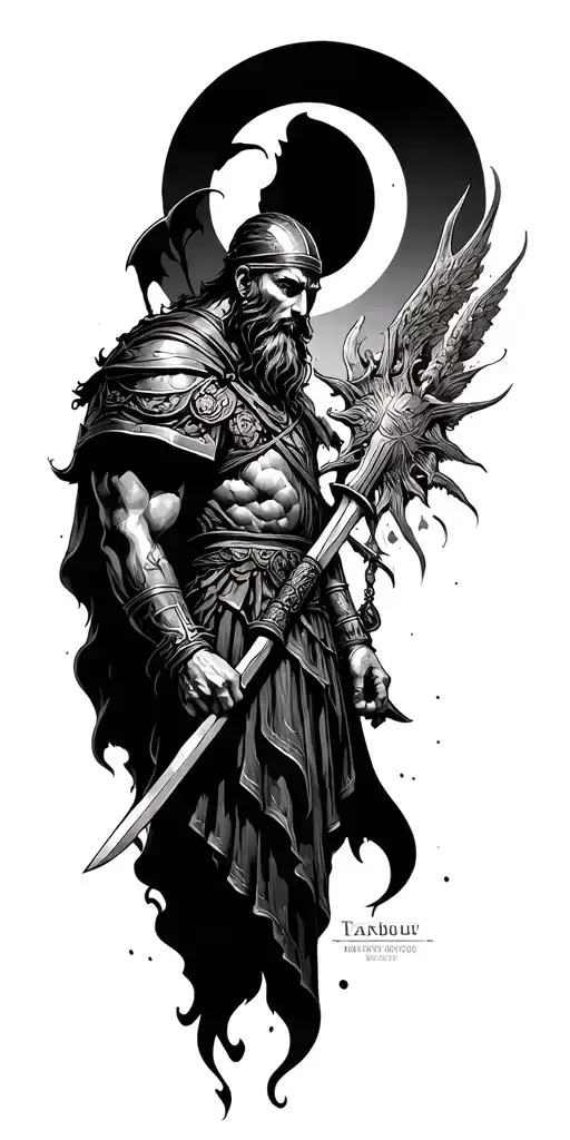 My idea it’s a complete sleeve with traditional style and connected The images are: ares the good of war, mon, sun, a  tattoo design idea