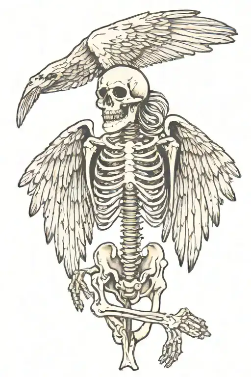 skeleton with wings spread wide tattoo design idea