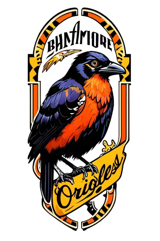 Color tattoo that reprsenets the city of baltimore, the baltimore ravens, the baltimore orioles and the maryland  tattoo design idea