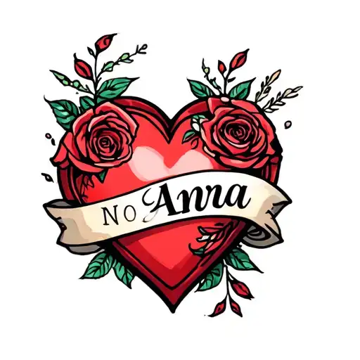 Name Anna Inside A big red Heart tattoo design idea