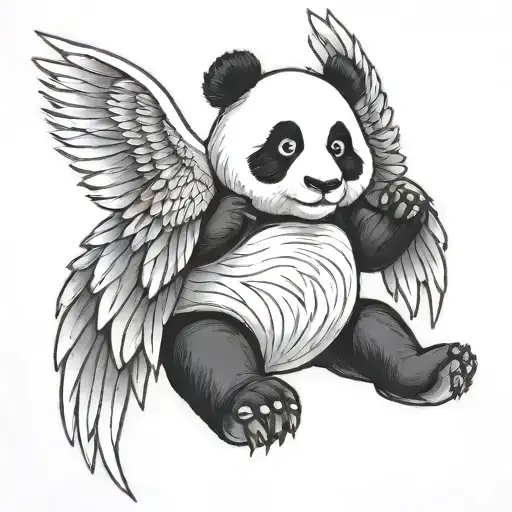 panda with angle wings tattoo design idea