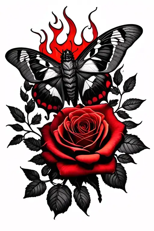 Burning Moth and Roses, Roses with hint of red tattoo design idea