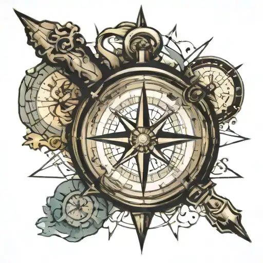 compass surrounded by Barbados map tattoo design idea