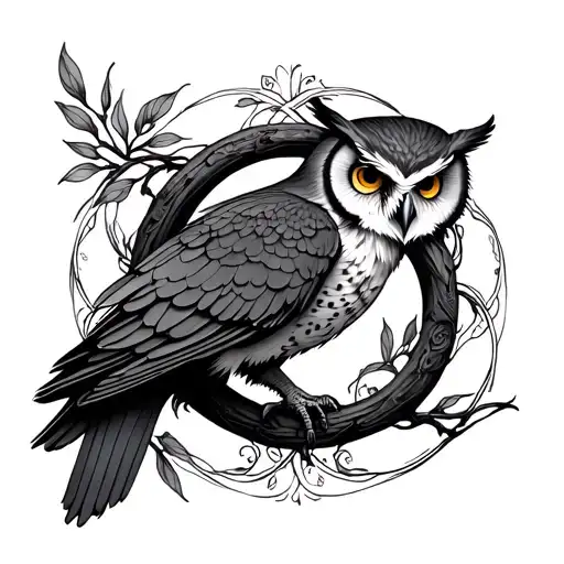 ouroboros with owl inside traditional black and gray tattoo design idea